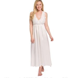 Fishers Finery 100% Pure Mulberry Silk Long Nightgown with Lace Bodice Ivory XL
